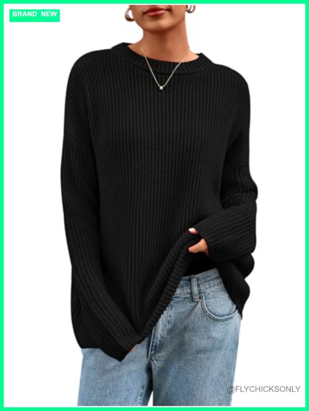 Womens Chunky Ribbed Knit Oversized Crewneck Pullover Sweater